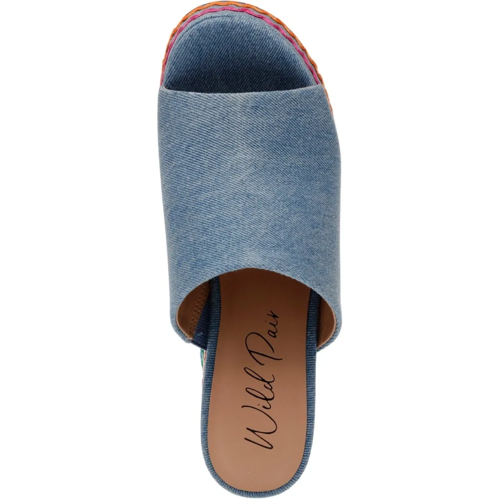 Wild Pair Rosaly Platform Wedge Sandals Blue Denim Multi Size 10 New